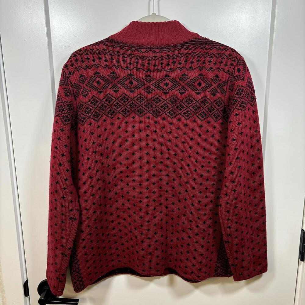 VTG Lands End Fair Isle Zip UP Sweater Womens Medium Red Nordic 100% Merino Wool - Picture 7 of 9